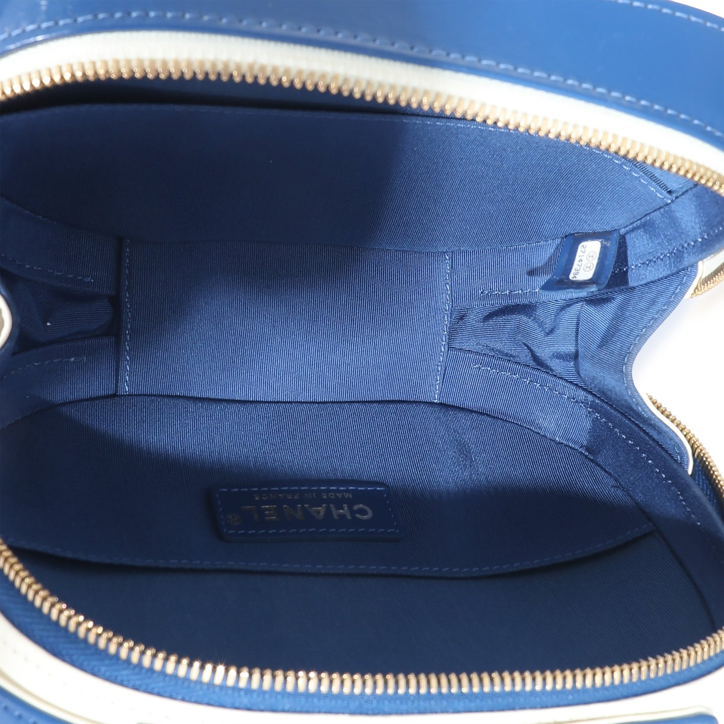 Chanel Navy White Crumpled Calfskin Vanity Case