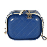 Chanel Navy White Crumpled Calfskin Vanity Case