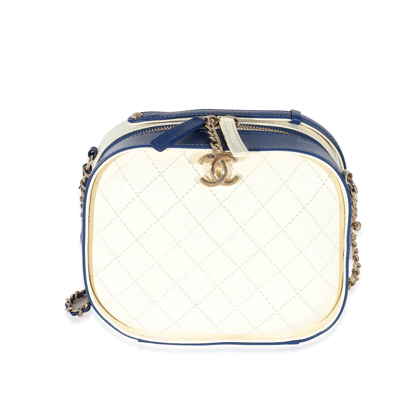 Chanel Navy White Crumpled Calfskin Vanity Case