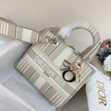 MEDIUM LADY-DLITE BAG BEIGE STRIPES EMBROIDERY Amelia