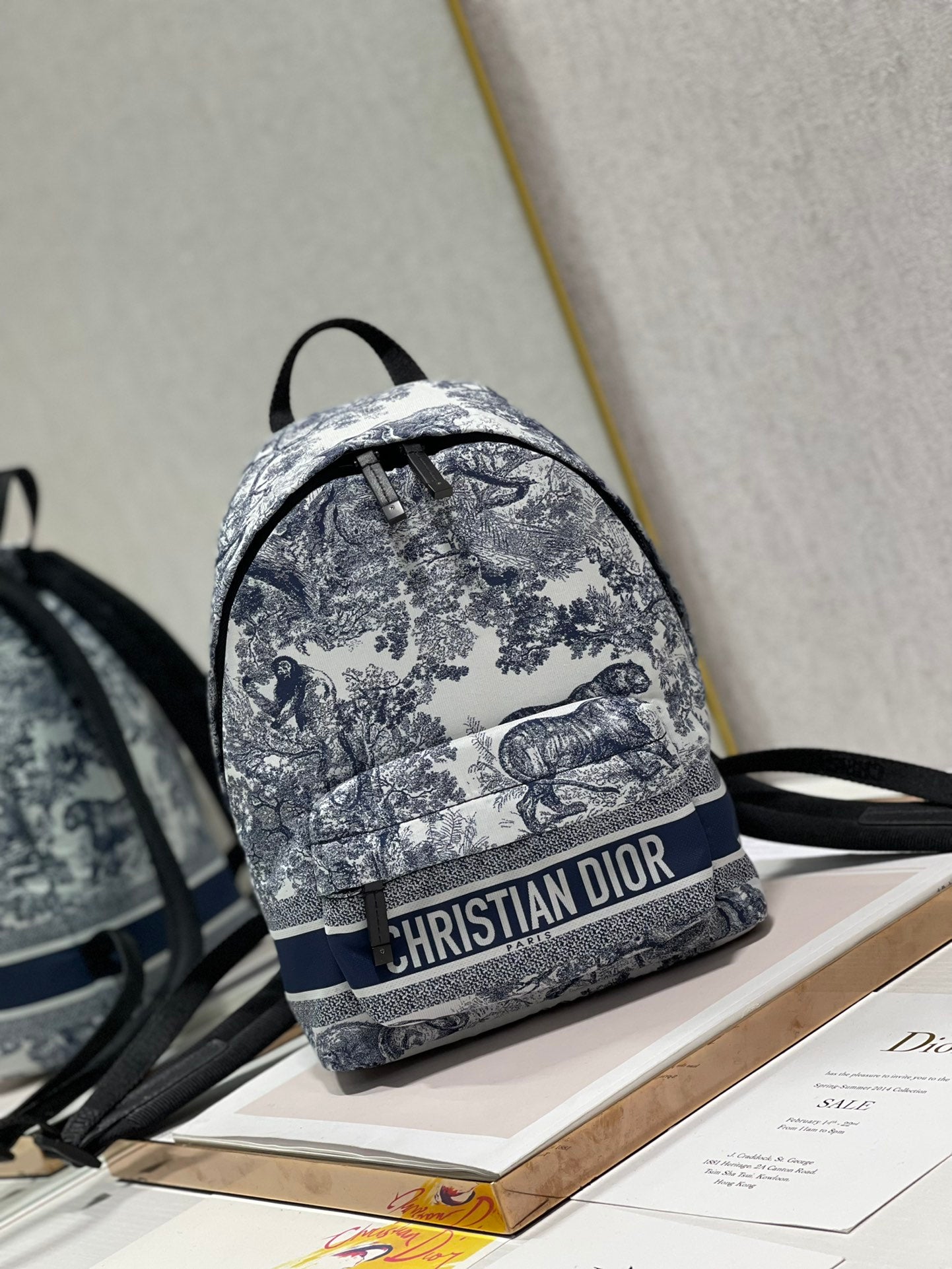 TRAVEL BACKPACK 20CM WHITE BLUE OBLIQUE JACQUARD Amelia