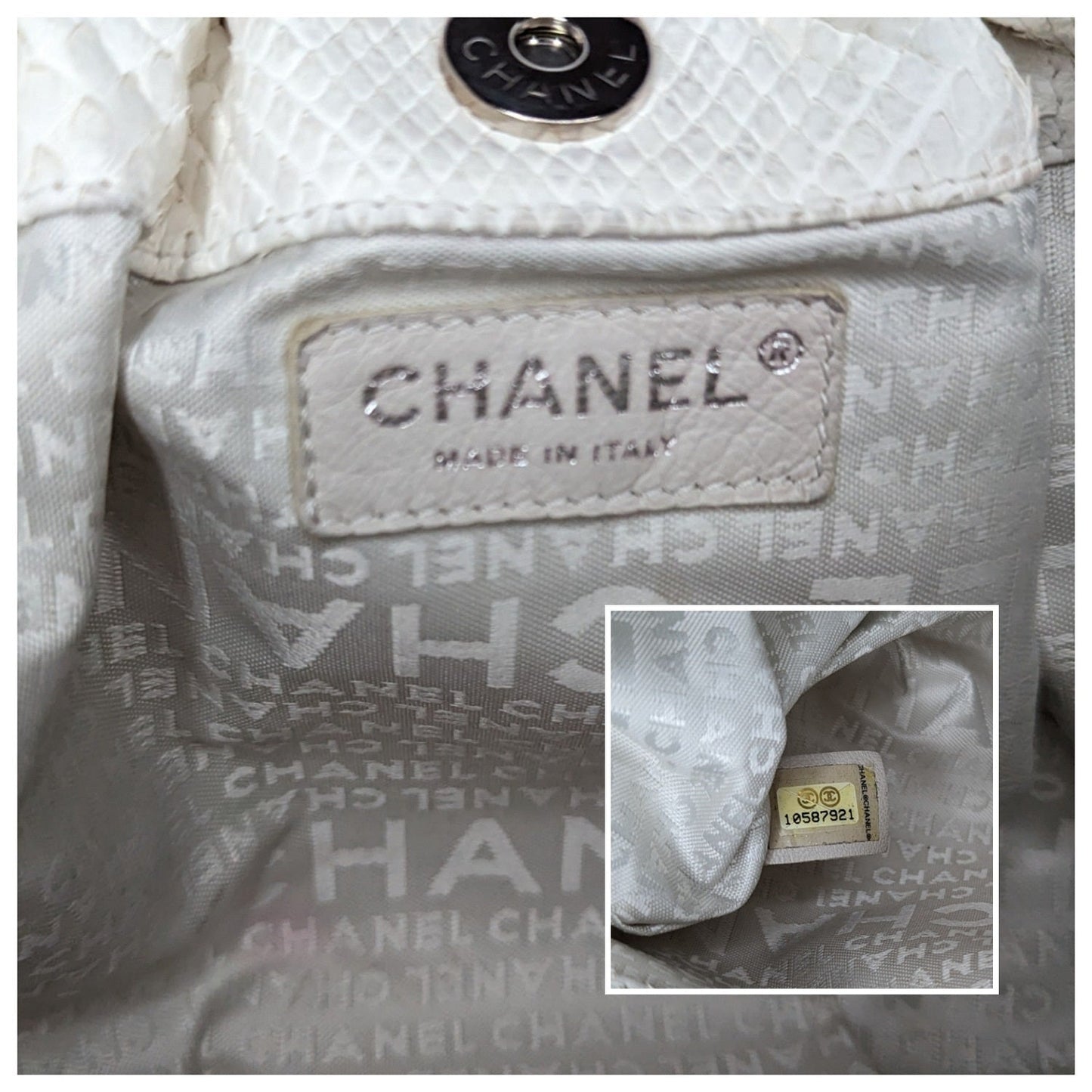 Chanel   White Python CC Chain Hobo Bag