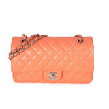 Chanel Orange Quilted Lambskin Medium Classic Double Flap Bag