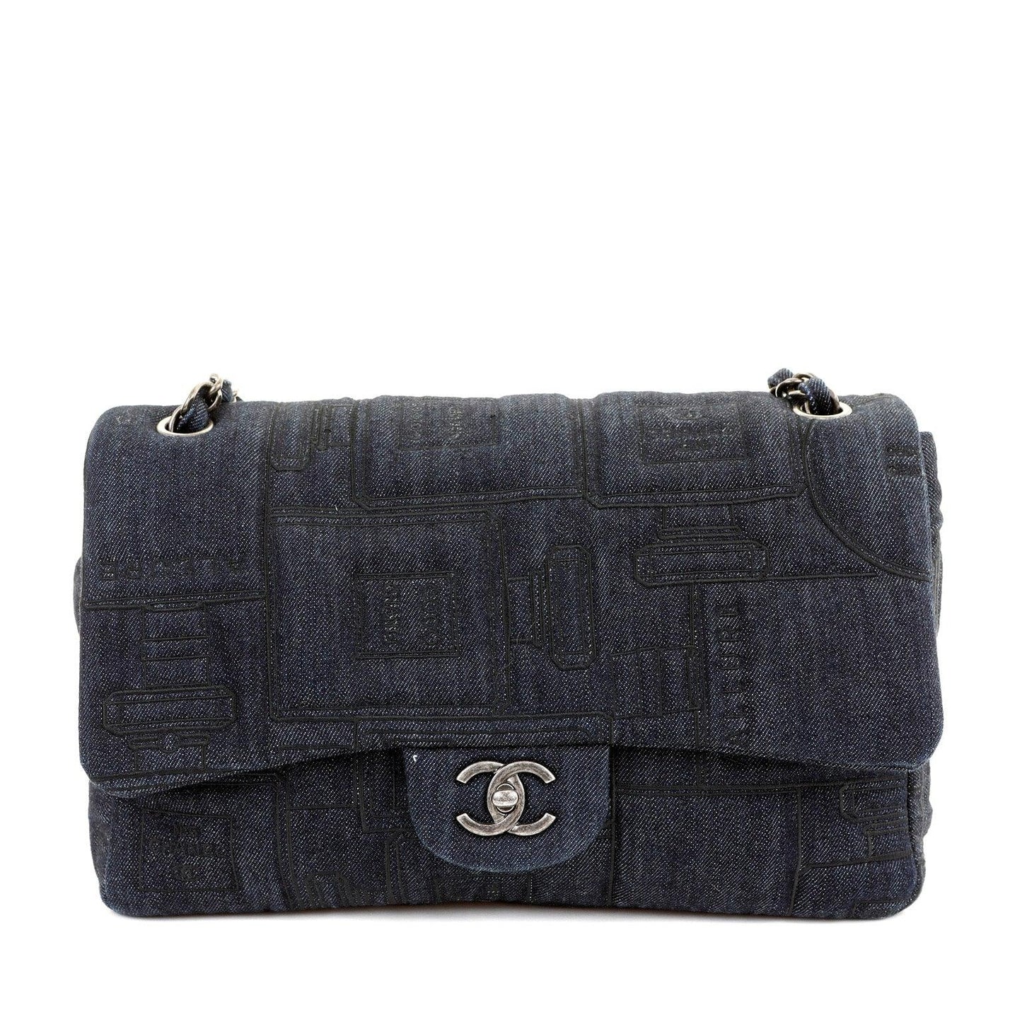 Chanel Denim Perfume Bottle Embroidered Jumbo Classic with Ruthenium Special Edition