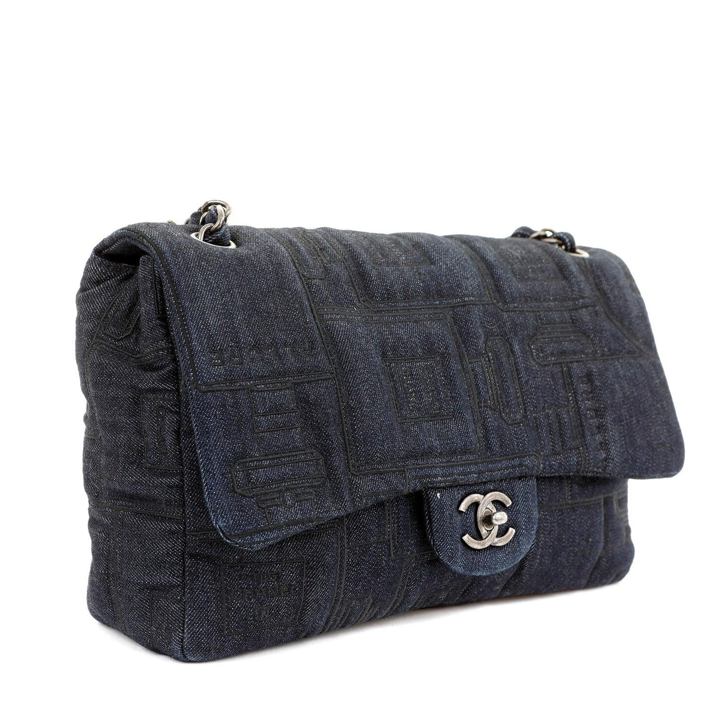 Chanel Denim Perfume Bottle Embroidered Jumbo Classic with Ruthenium Special Edition