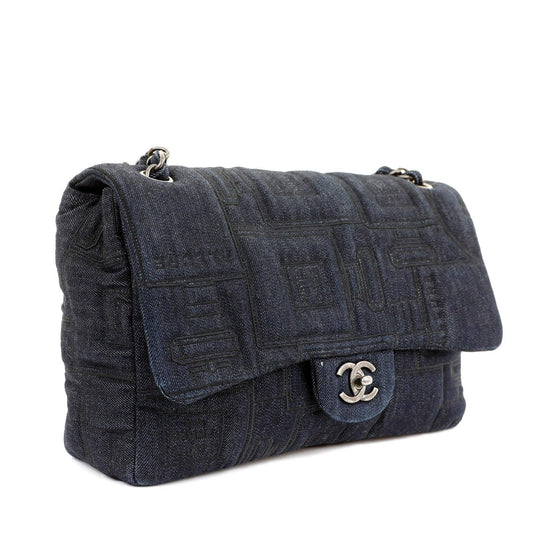 Chanel Denim Perfume Bottle Embroidered Jumbo Classic with Ruthenium Special Edition