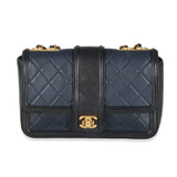 Chanel Navy Black Quilted Lambskin Medium Elegant CC Flap Bag