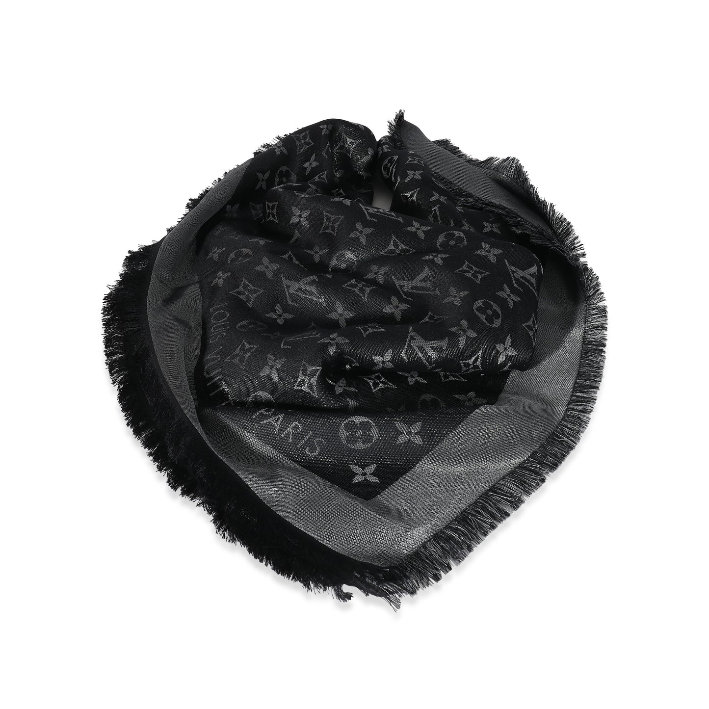 Louis Vuitton Louis Vuitton Black Silk Blend Monogram Shine Shawl