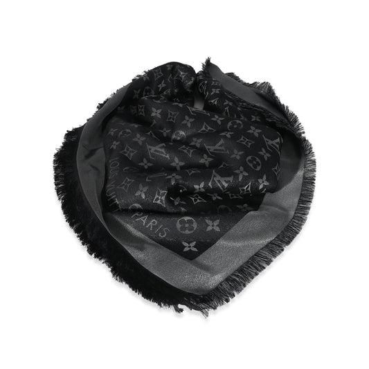 Louis Vuitton Louis Vuitton Black Silk Blend Monogram Shine Shawl
