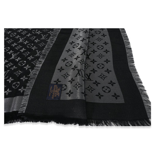 Louis Vuitton Louis Vuitton Black Silk Blend Monogram Shine Shawl