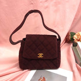 Chanel Kelly Mini   Burgundy Suede Leather Top Handle Bag