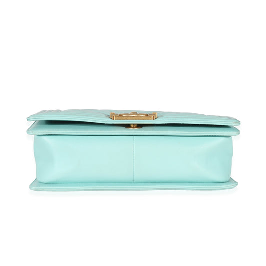 Chanel Light Blue Chevron Lambskin Medium Boy Bag