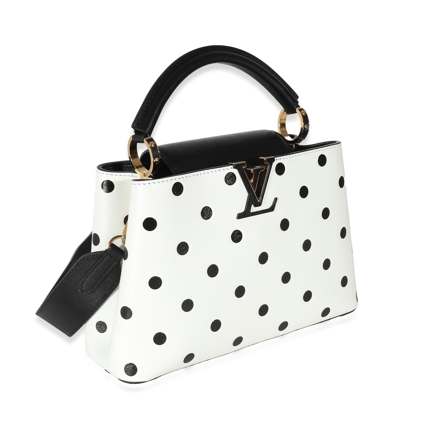 Louis Vuitton Louis Vuitton Black & White Polka Dot Printed Leather Capucines BB