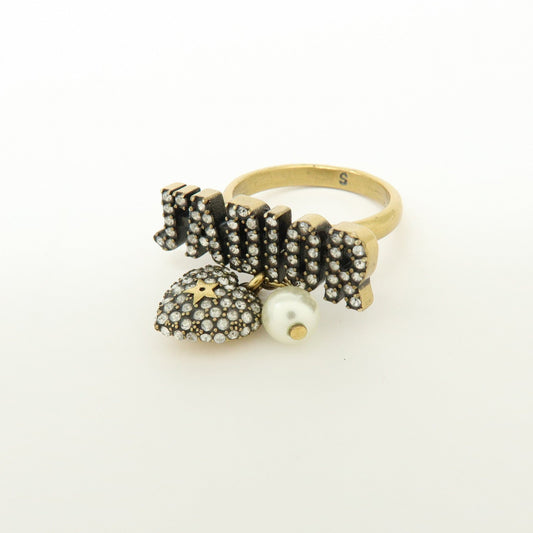 Christian Dior J'Adior Metal Rhinestone Ring Size S Gold