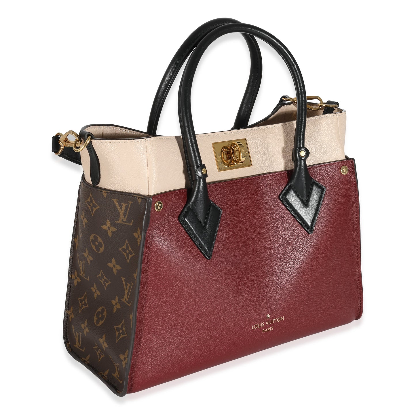 Louis Vuitton Louis Vuitton Bordeaux Calfskin Monogram Canvas On My Side MM