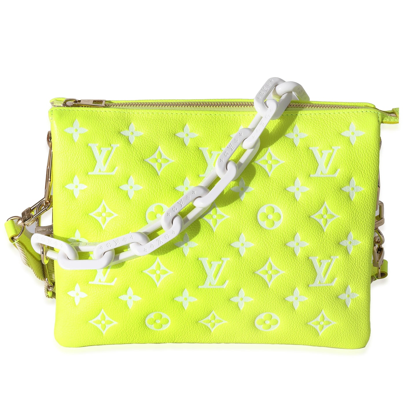 Louis Vuitton Louis Vuitton Fluorescent Yellow Calfskin Embossed Monogram LV Match Coussin PM