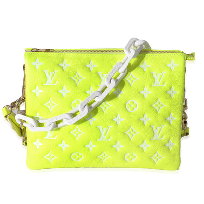 Louis Vuitton Louis Vuitton Fluorescent Yellow Calfskin Embossed Monogram LV Match Coussin PM