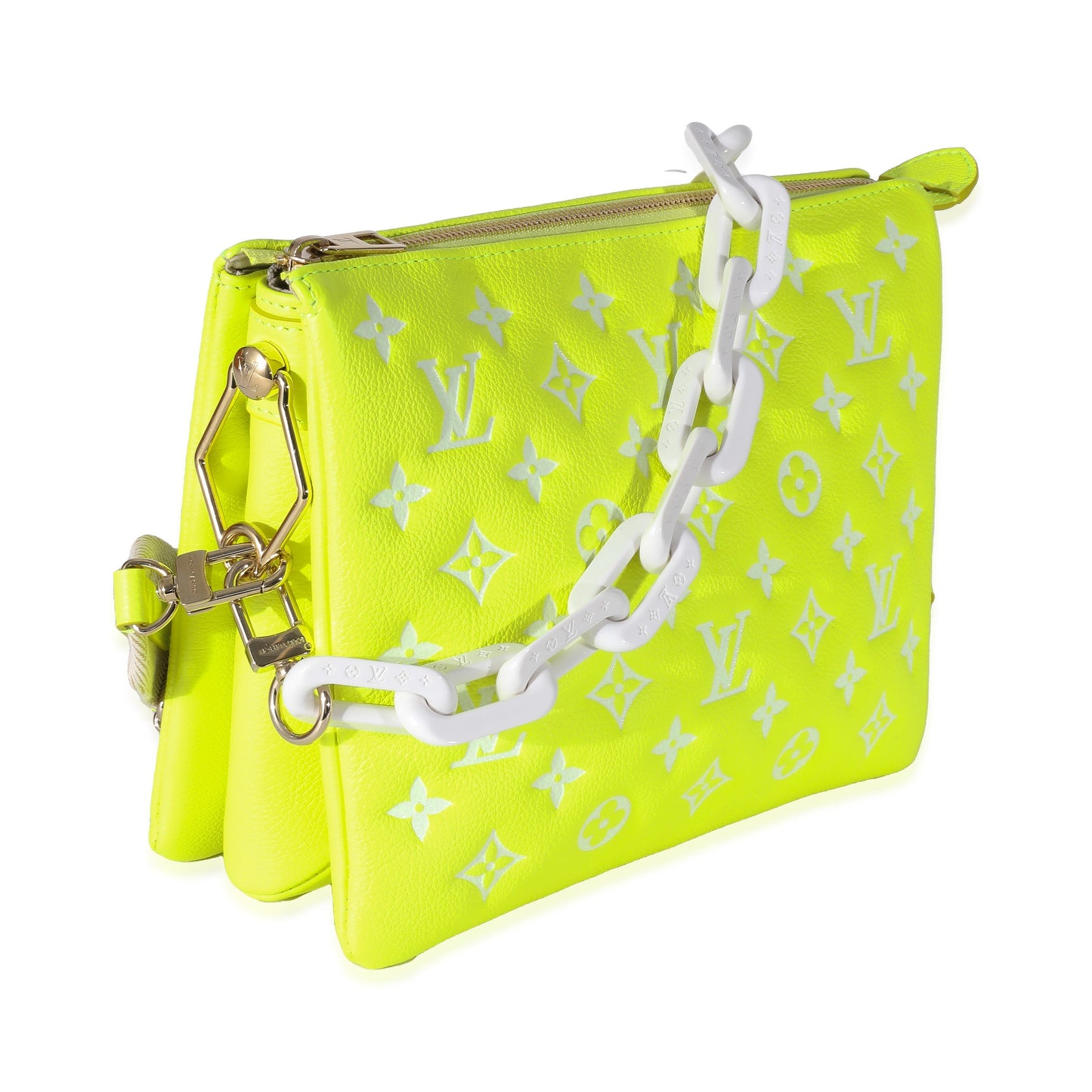 Louis Vuitton Louis Vuitton Fluorescent Yellow Calfskin Embossed Monogram LV Match Coussin PM