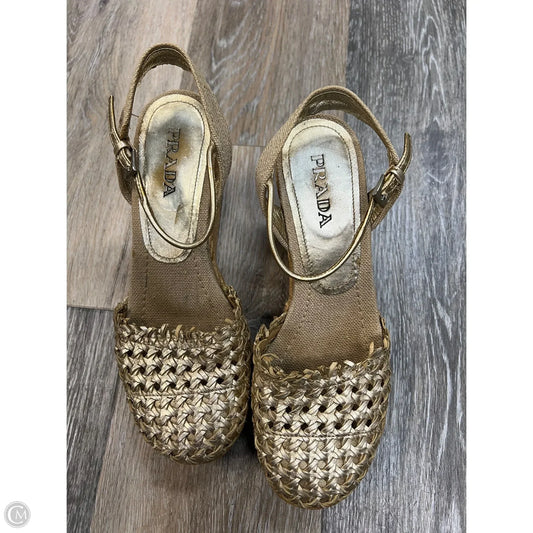 Shoes Luxury Designer By Prada In Gold, Size: 6