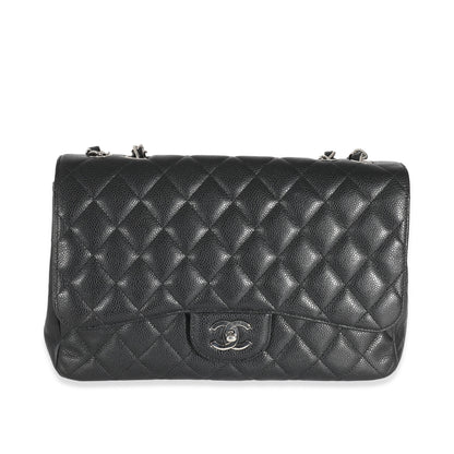 Chanel Black Quilted Caviar Jumbo Classic Single Flap Handbag