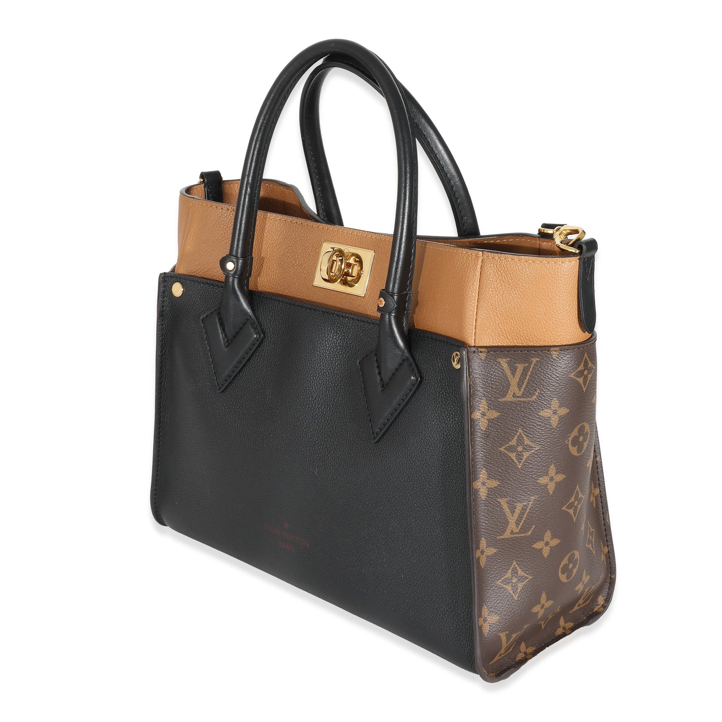 Louis Vuitton Louis Vuitton Black Calfskin Monogram Canvas On My Side MM