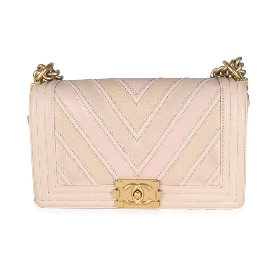 Chanel Beige Caviar Suede Calfskin Chevron Medium Boy Handbag