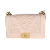 Chanel Beige Caviar Suede Calfskin Chevron Medium Boy Handbag