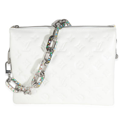 Louis Vuitton x YK White Monogram Embossed Puffy Lambskin Coussin PM