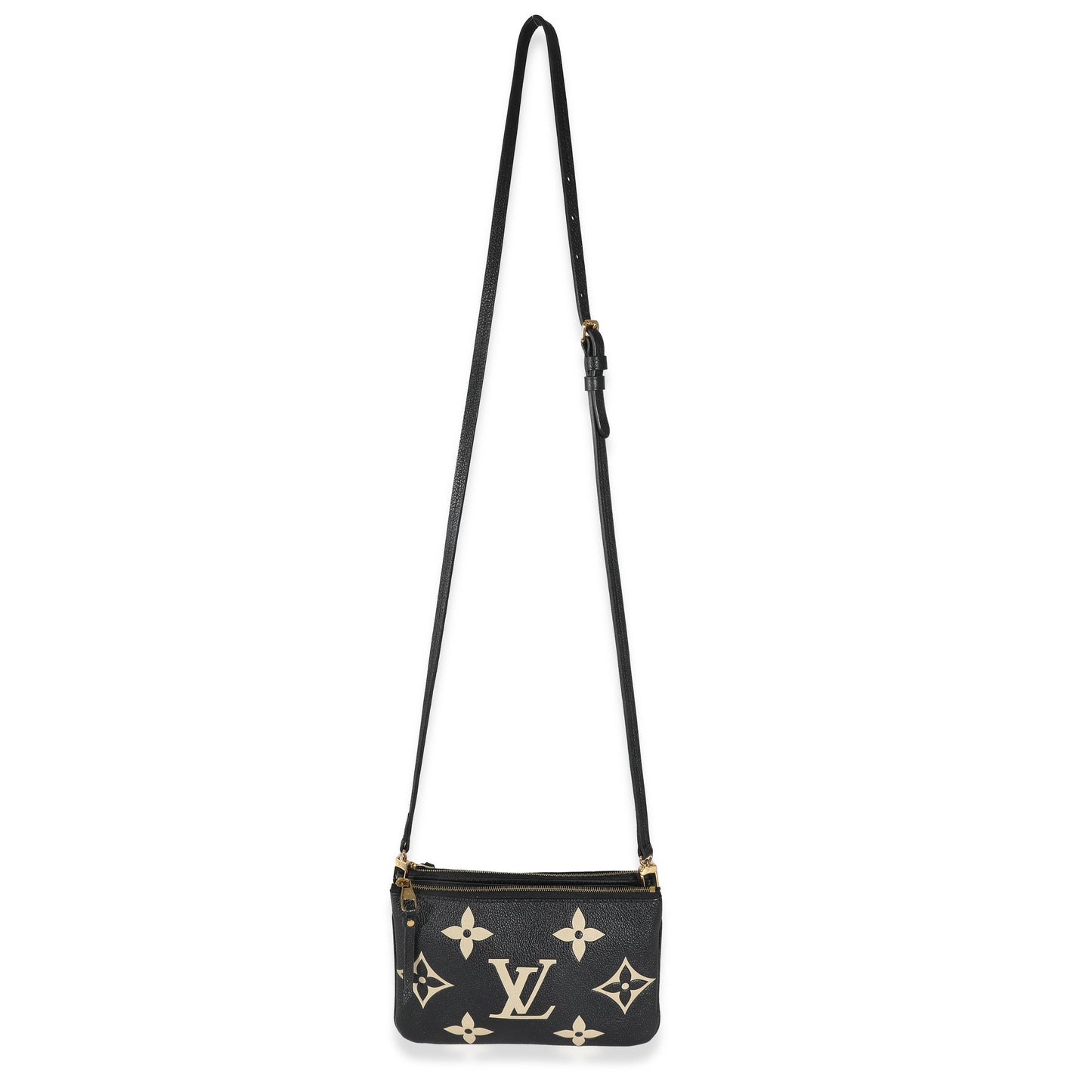 Louis Vuitton Black Beige Giant Monogram Empreinte Double Zip Pochette