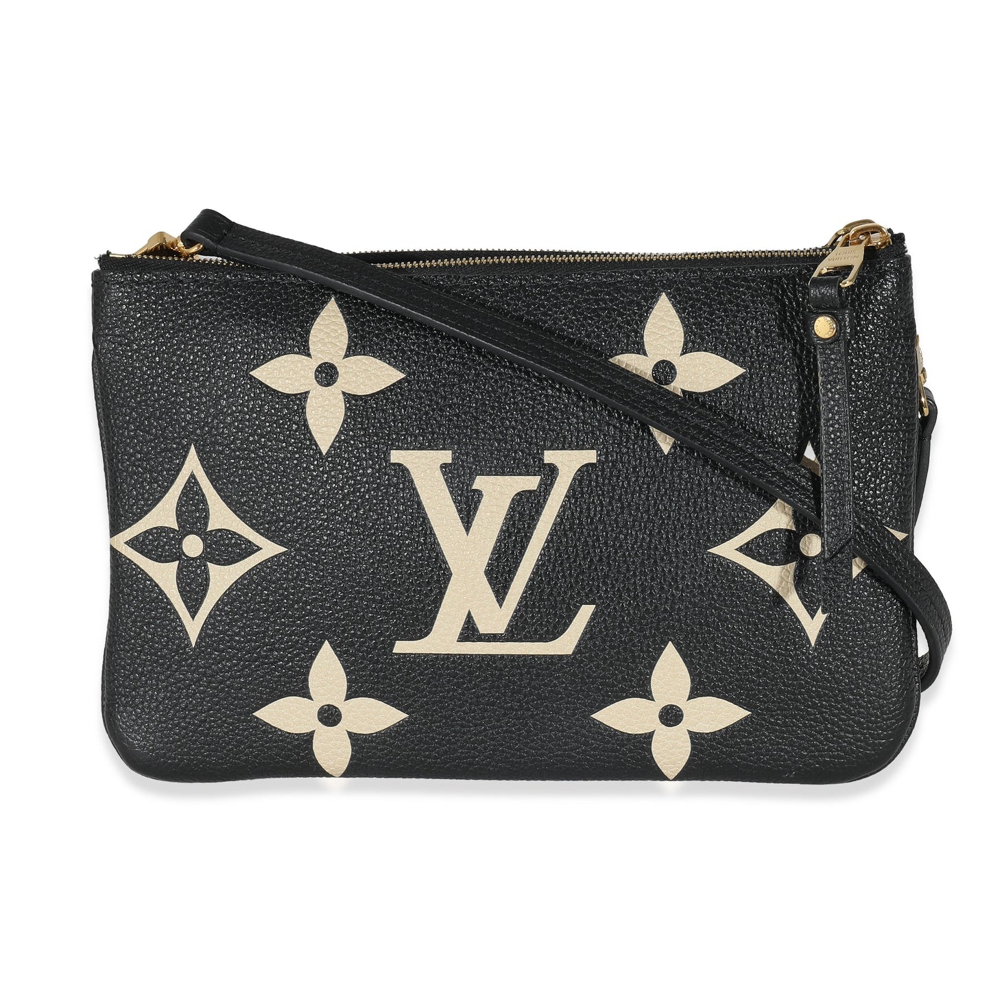 Louis Vuitton Black Beige Giant Monogram Empreinte Double Zip Pochette