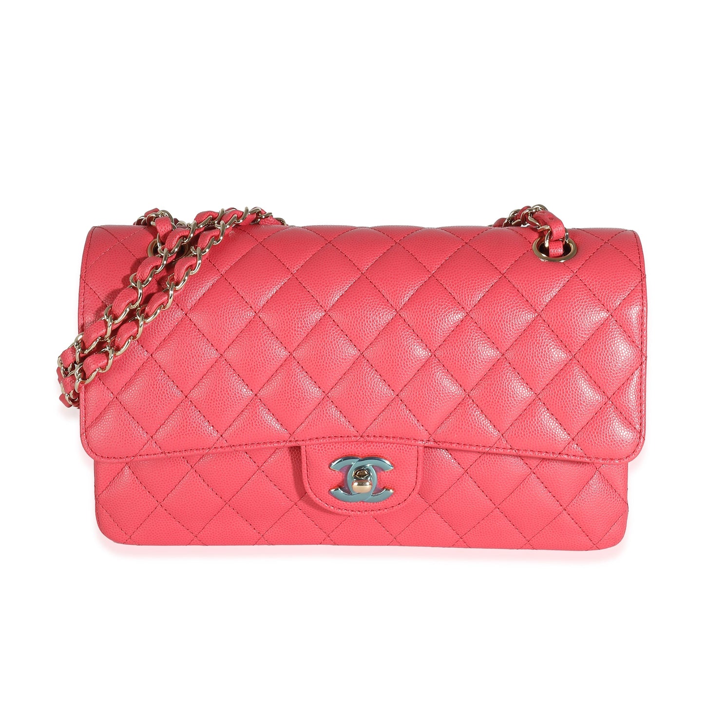 Chanel Dark Pink Quilted Caviar Medium Classic Double Flap Handbag