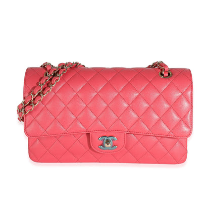 Chanel Dark Pink Quilted Caviar Medium Classic Double Flap Handbag