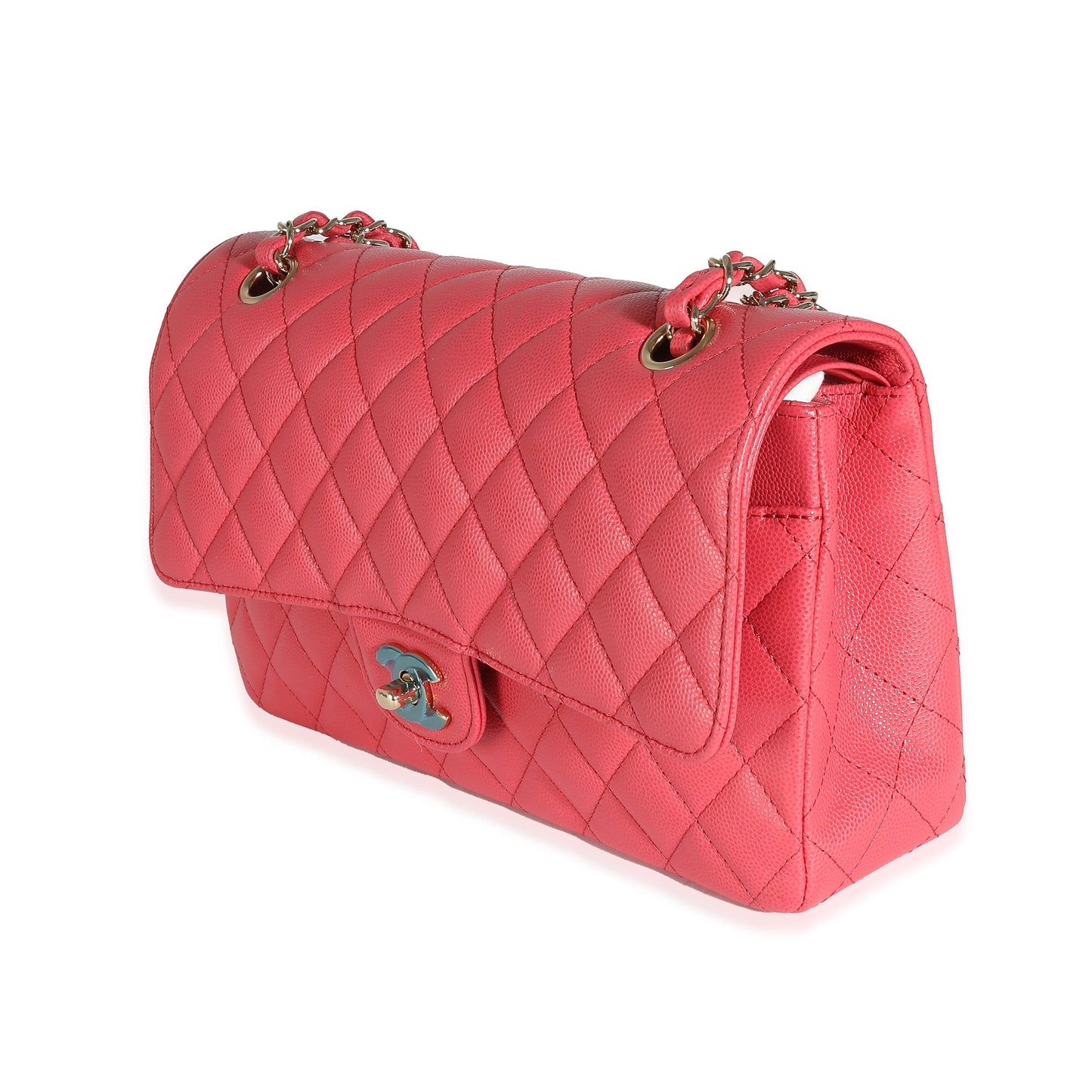 Chanel Dark Pink Quilted Caviar Medium Classic Double Flap Handbag