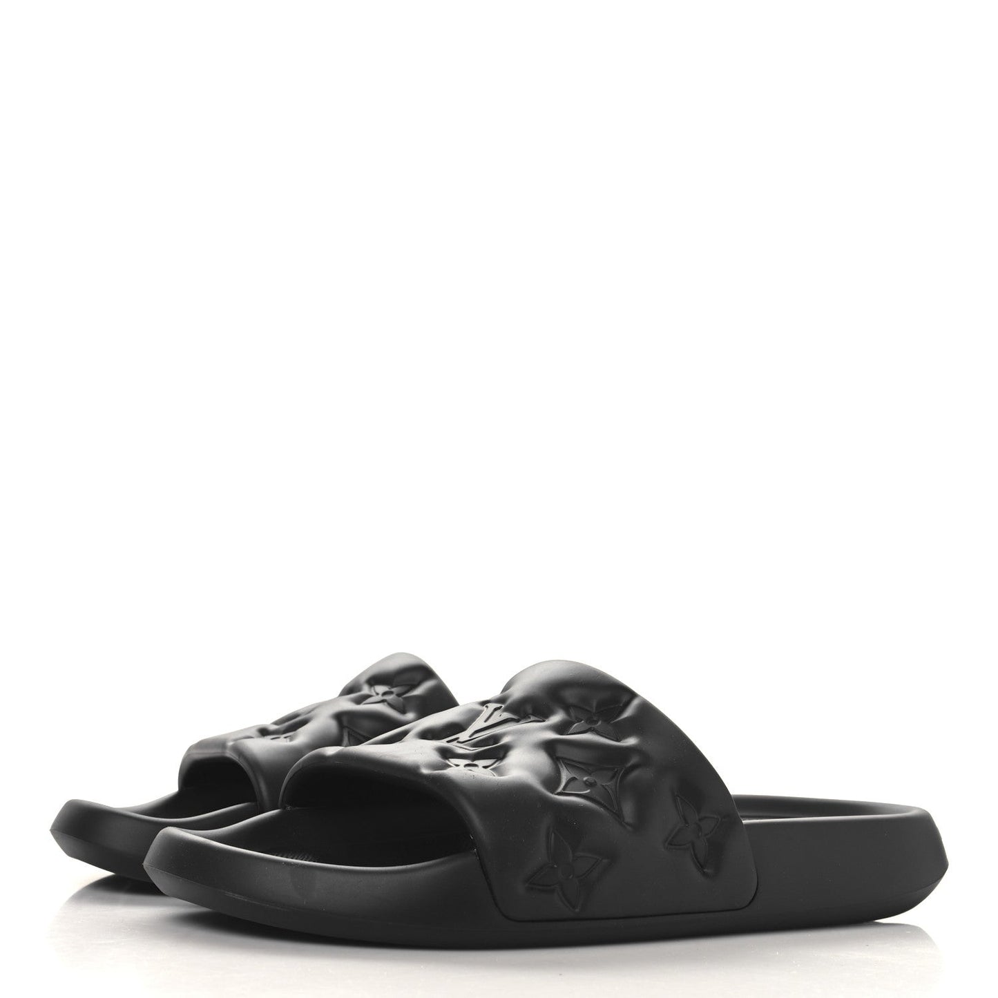 Louis Vuitton Rubber Embossed Monogram Mens Waterfront Mules Black