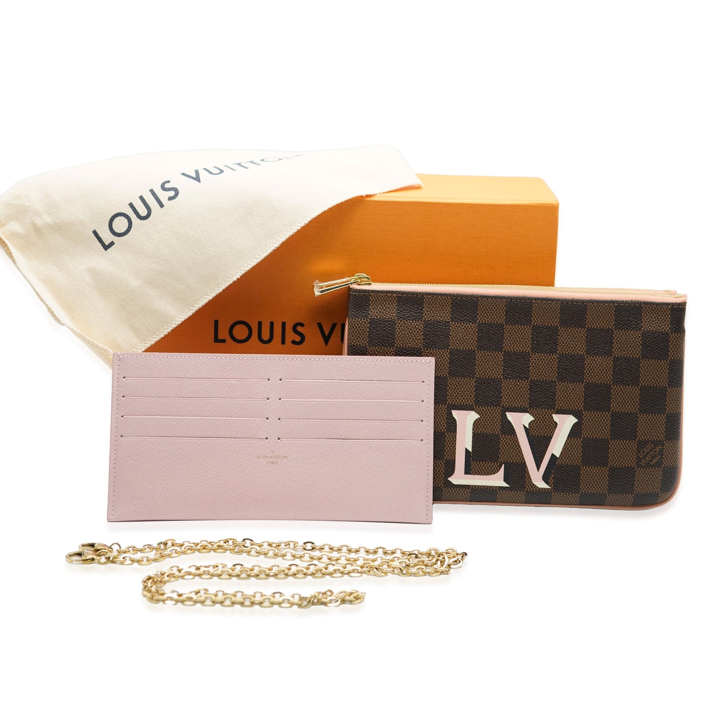 Louis Vuitton Louis Vuitton Pink Damier Ebene Canvas Double Zip Pochette