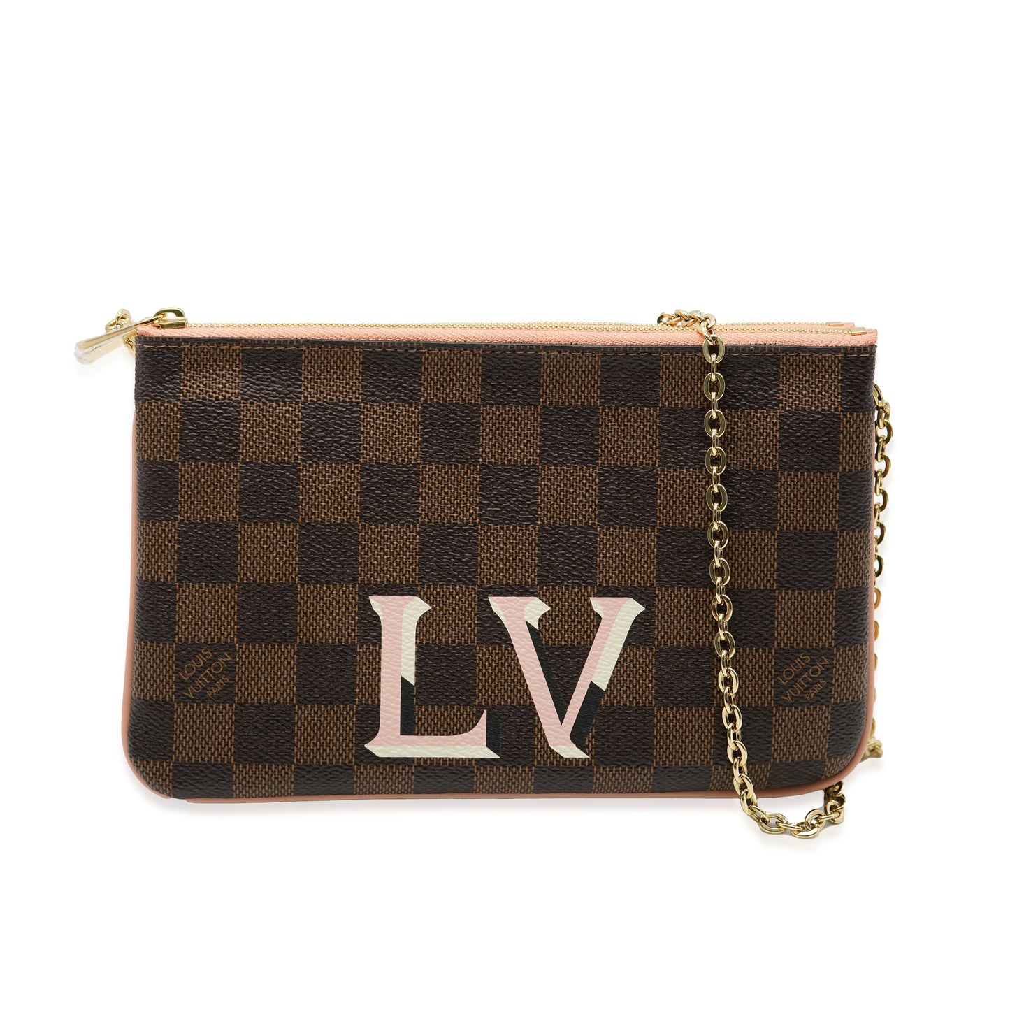 Louis Vuitton Louis Vuitton Pink Damier Ebene Canvas Double Zip Pochette