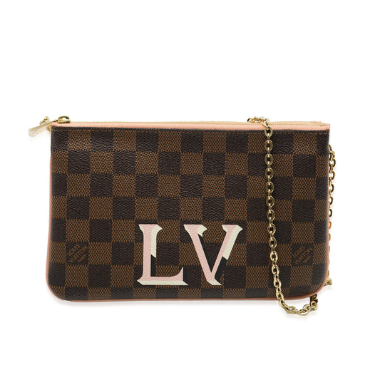 Louis Vuitton Louis Vuitton Pink Damier Ebene Canvas Double Zip Pochette
