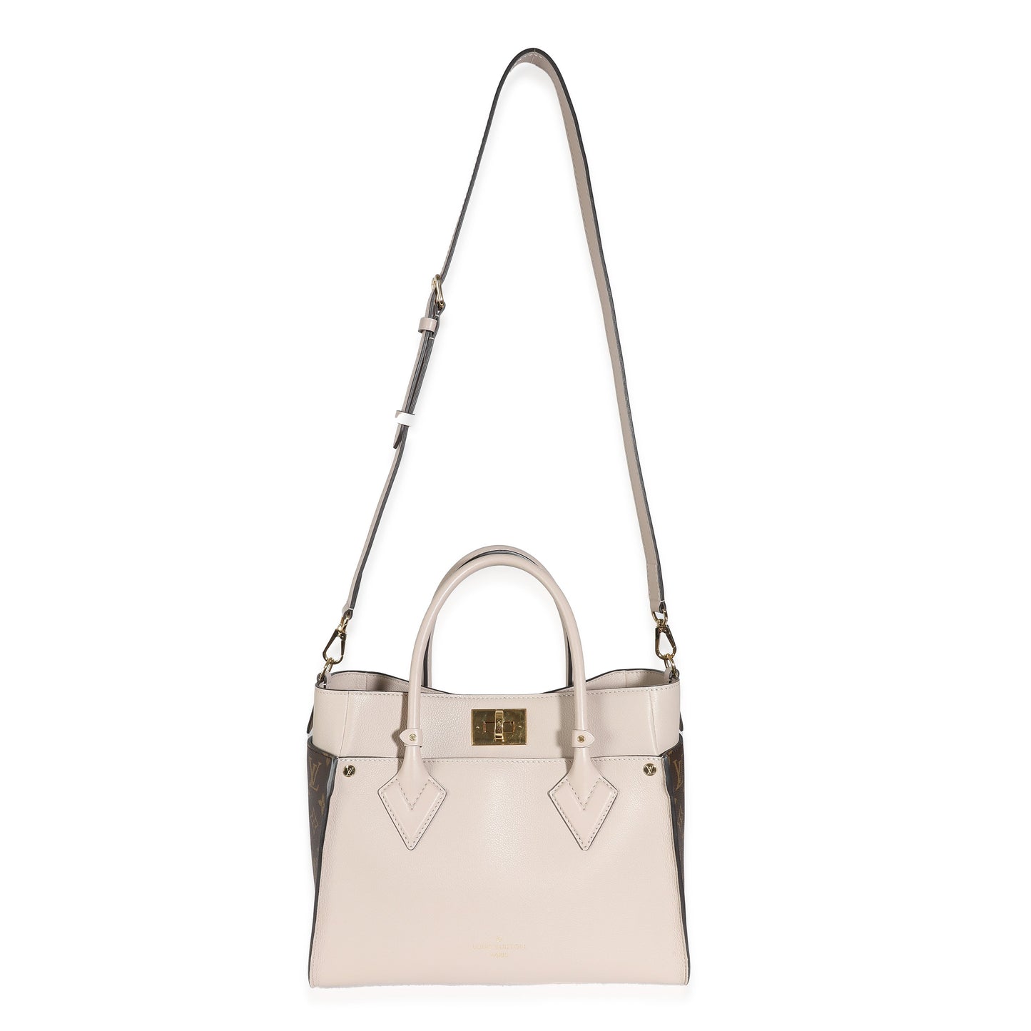 Louis Vuitton Greige Calfskin Monogram Canvas On My Side MM