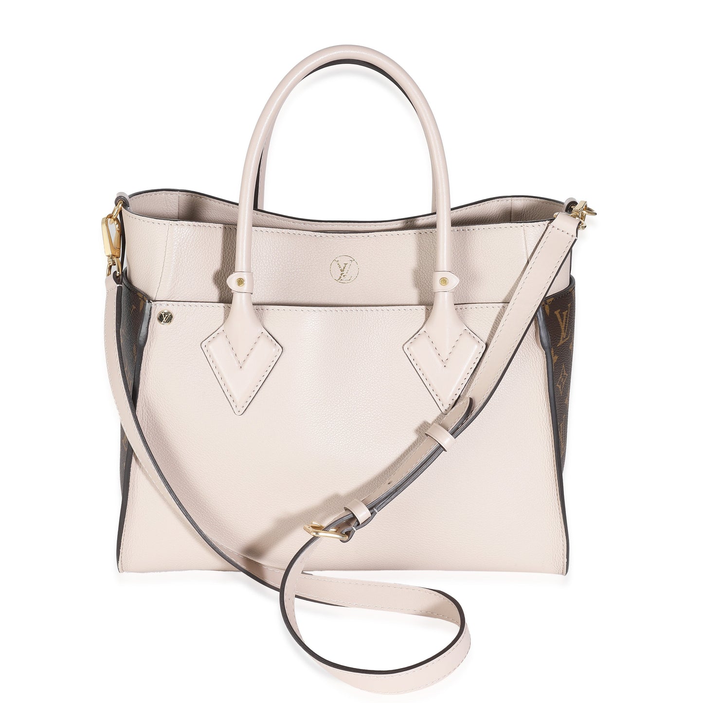 Louis Vuitton Greige Calfskin Monogram Canvas On My Side MM
