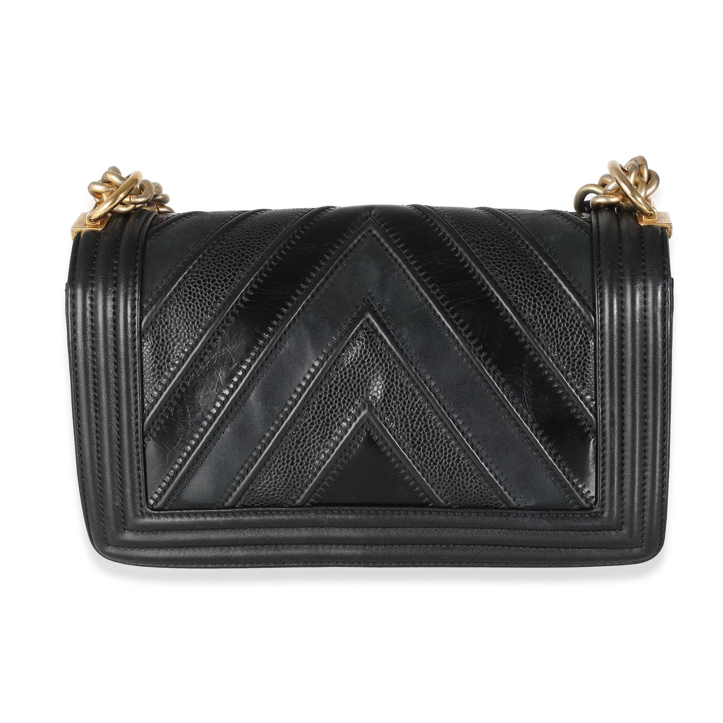 Chanel Black Calfskin Caviar In The Mix Chevron Old Medium Boy Handbag
