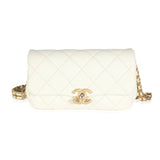 Chanel White Quilted Caviar Chain Melody Waist Belt Bag