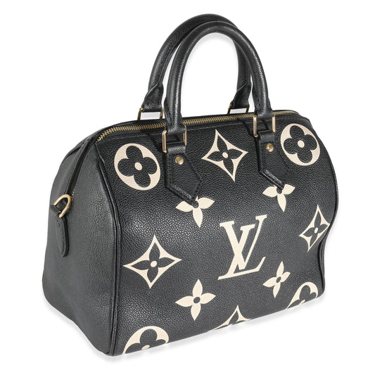 Louis Vuitton Black Beige Monogram Empreinte Speedy Bandouliere 25