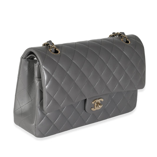 Chanel 22A Grey Quilted Lambskin Medium Classic Double Flap Bag