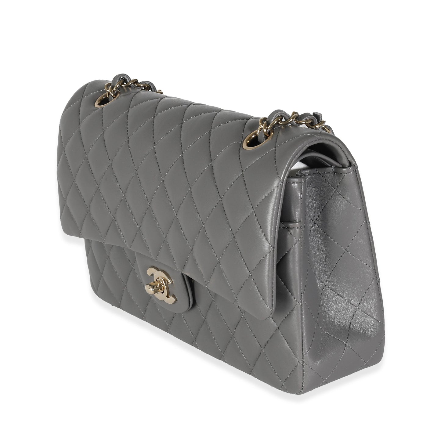 Chanel 22A Grey Quilted Lambskin Medium Classic Double Flap Bag