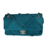 Chanel Teal Suede Goatskin Diamond Fringe Medium Flap Bag