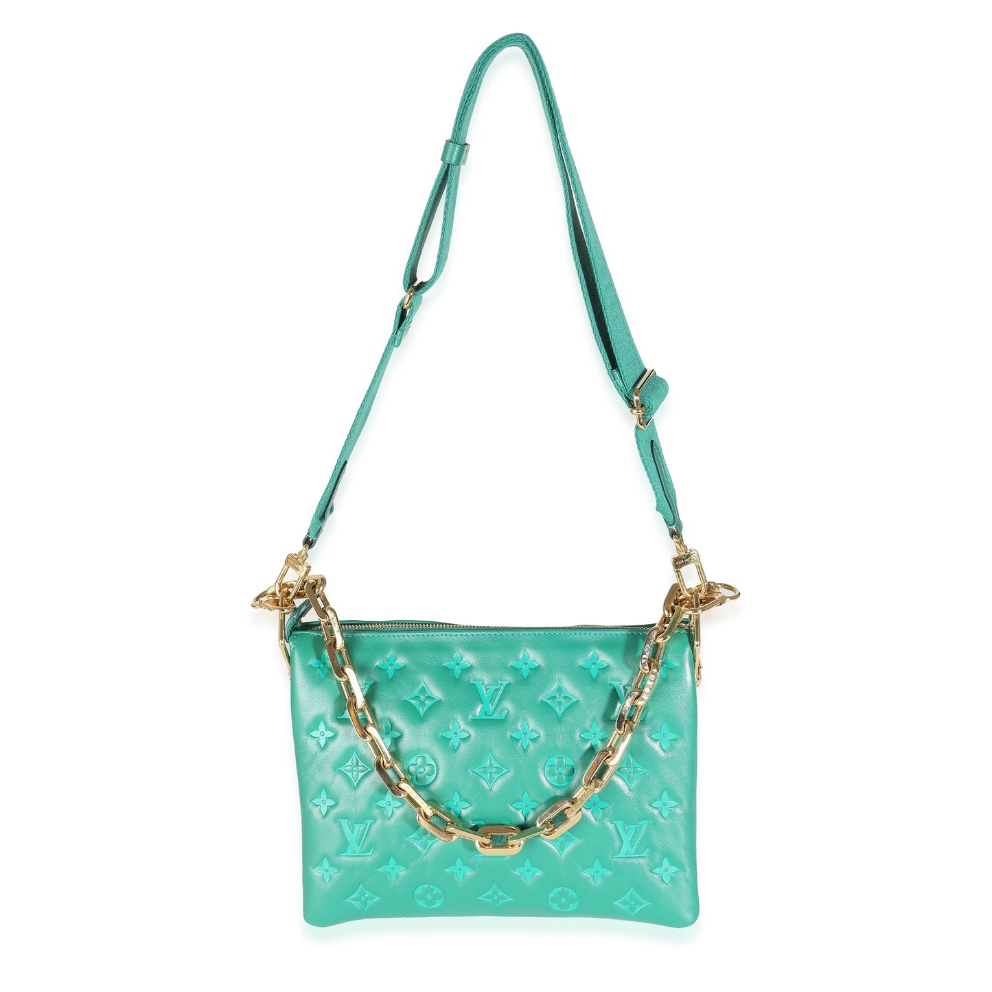 Louis Vuitton Vert Green Monogram Puffy Lambskin Coussin PM