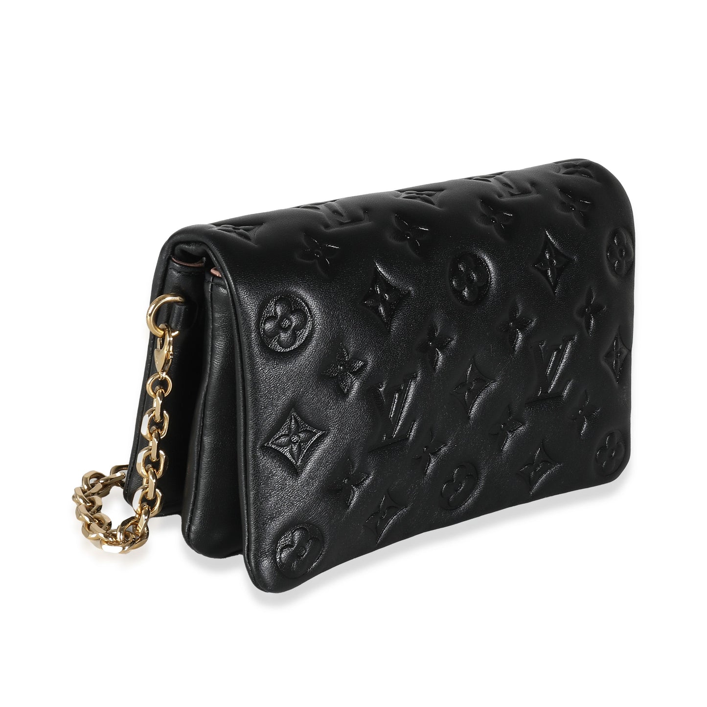 Louis Vuitton Black Monogram Embossed Puffy Lambskin Pochette Coussin