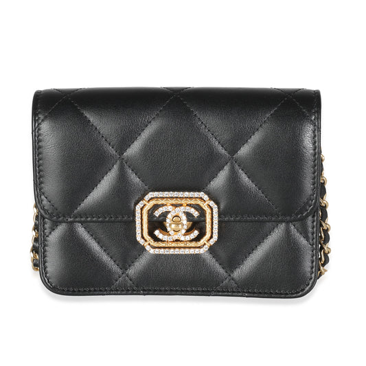 Chanel Black Quilted Calfskin Strass Mini Flap Bag