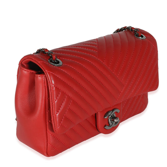 Chanel Red Chevron Lambskin Small CC Crossing Single Flap Bag