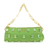 PRADA Bijou Nylon Stone Chain Shoulder Bag Clutch Bag Green